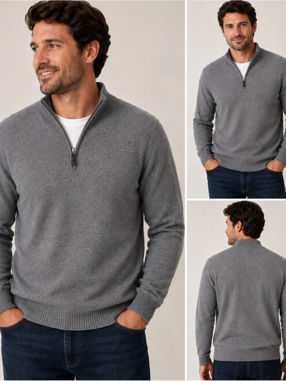 Filippo Riberti Italy Cashmere Wool 1/4 Zip Sweater Gray Men’s L NWT Luxury